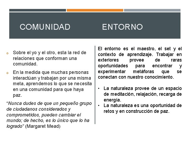 COMUNIDAD Sobre el yo y el otro, esta la red de relaciones que conforman