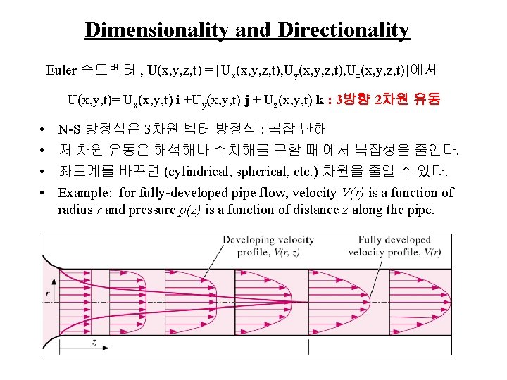 Dimensionality and Directionality Euler 속도벡터 , U(x, y, z, t) = [Ux(x, y, z,
