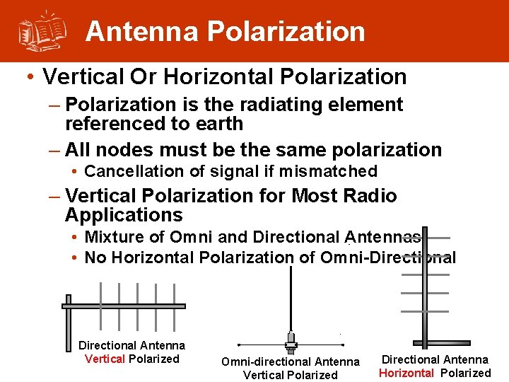 Antenna Polarization • Vertical Or Horizontal Polarization – Polarization is the radiating element referenced