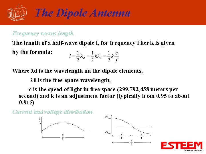 The Dipole Antenna Frequency versus length The length of a half-wave dipole l, for