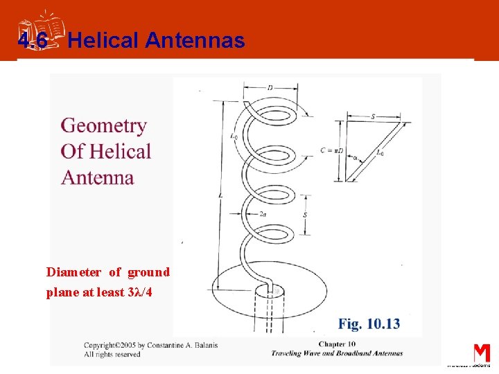 4. 6 Helical Antennas Diameter of ground plane at least 3λ/4 