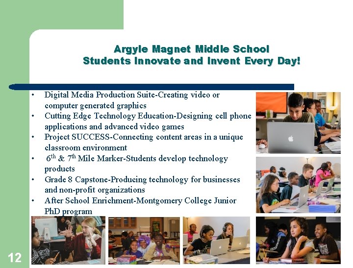Argyle Magnet Middle School Students Innovate and Invent Every Day! • • • 12