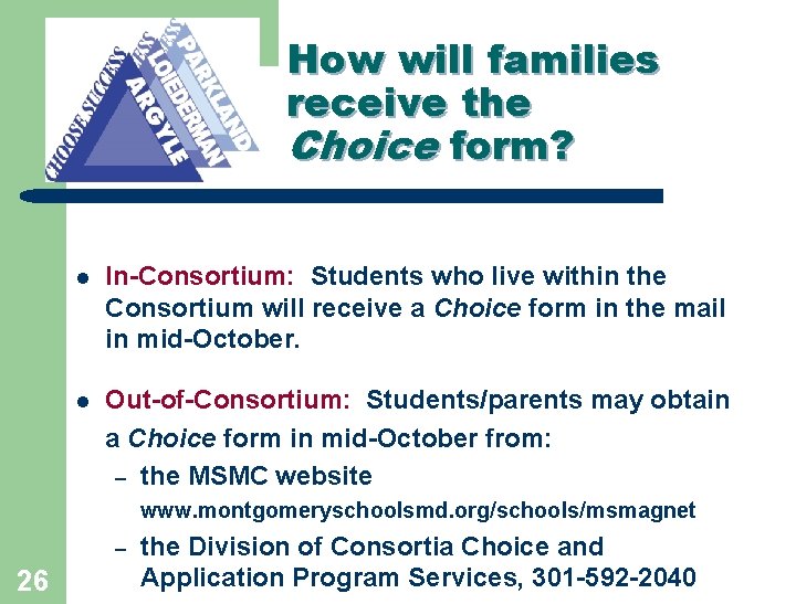 How will families receive the Choice form? l In-Consortium: Students who live within the