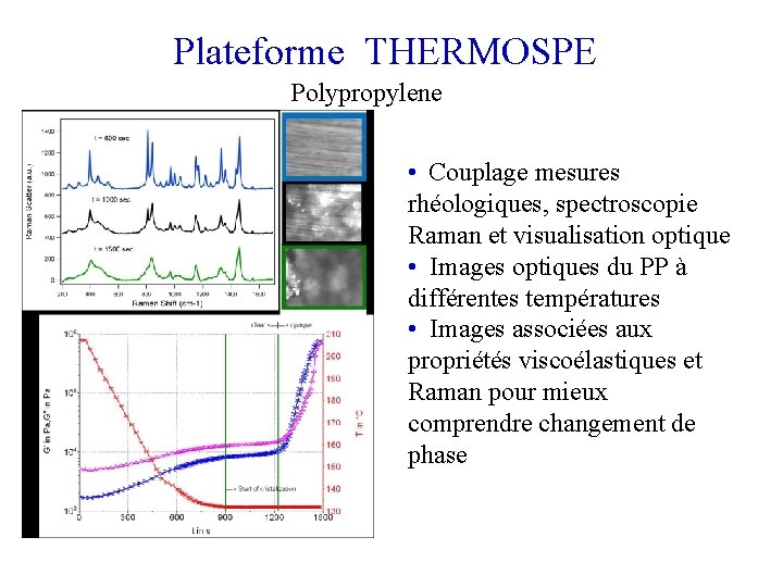 Plateforme THERMOSPE Polypropylene • Couplage mesures rhéologiques, spectroscopie Raman et visualisation optique • Images