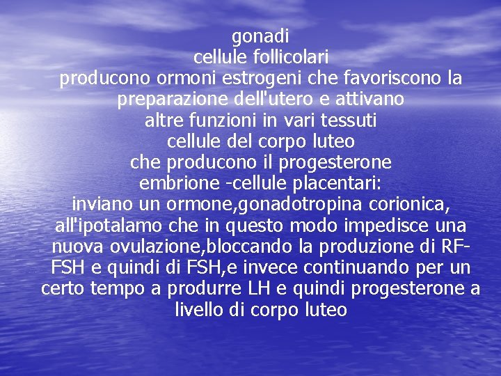 gonadi cellule follicolari producono ormoni estrogeni che favoriscono la preparazione dell'utero e attivano altre