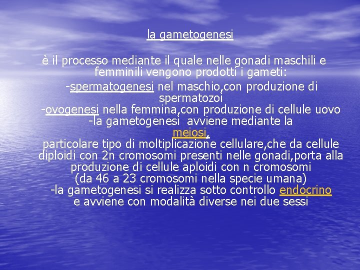 la gametogenesi è il processo mediante il quale nelle gonadi maschili e femminili vengono