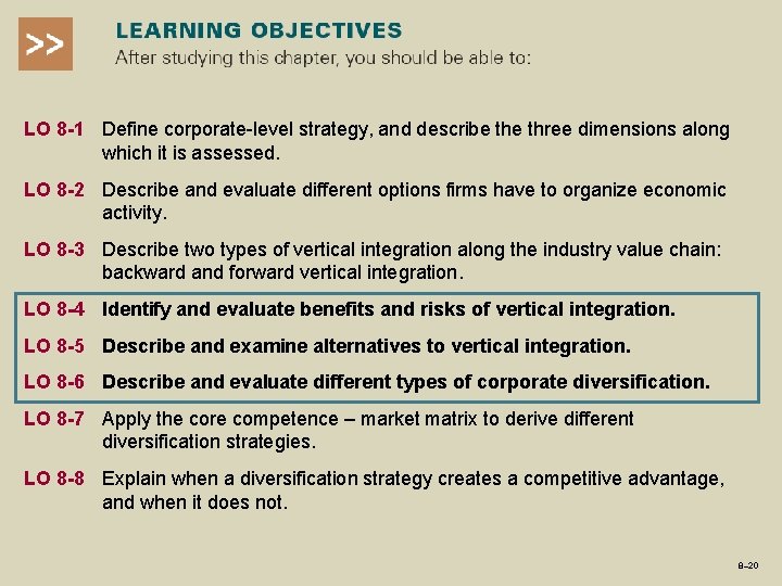 LO 8 -1 Define corporate-level strategy, and describe three dimensions along which it is