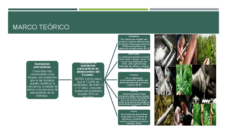 MARCO TEÓRICO Inhalantes. Son sustancias volátiles que producen vapores químicos que se pueden inhalar