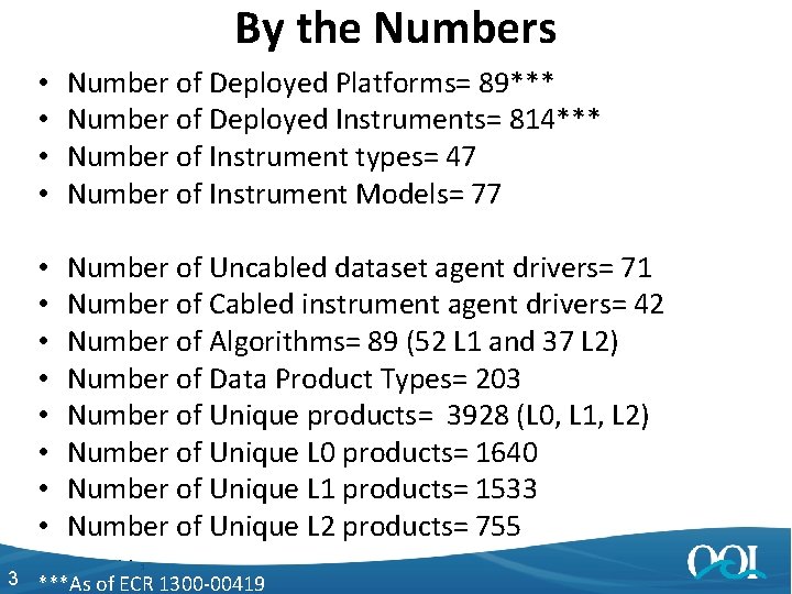 By the Numbers • • Number of Deployed Platforms= 89*** Number of Deployed Instruments=