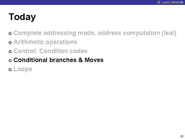 St. Louis University Today Complete addressing mode, address computation (leal) ¢ Arithmetic operations ¢