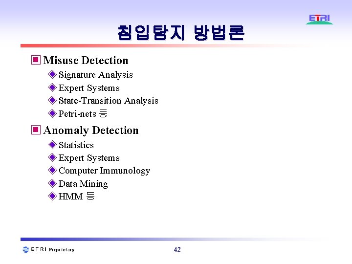 침입탐지 방법론 ▣ Misuse Detection ◈ Signature Analysis ◈ Expert Systems ◈ State-Transition Analysis 침입탐지 방법론 ▣ Misuse Detection ◈ Signature Analysis ◈ Expert Systems ◈ State-Transition Analysis