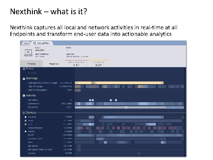 Nexthink – what is it? Nexthink captures all local and network activities in real-time