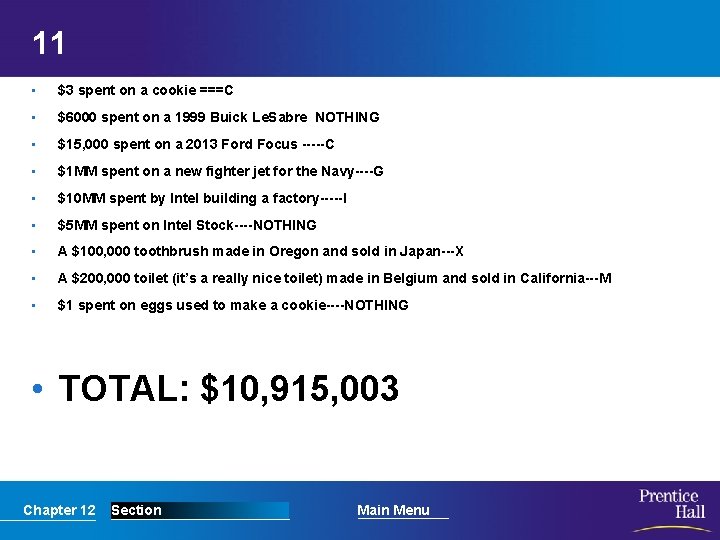 11 • $3 spent on a cookie ===C • $6000 spent on a 1999
