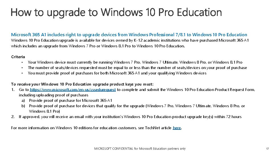 Microsoft 365 A 1 includes right to upgrade devices from Windows Professional 7/8. 1 Microsoft 365 A 1 includes right to upgrade devices from Windows Professional 7/8. 1