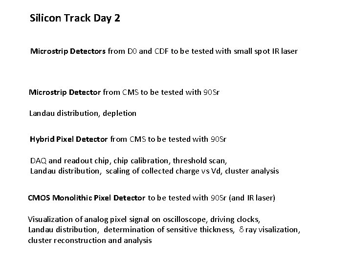 Silicon Track Day 2 Microstrip Detectors from D 0 and CDF to be tested