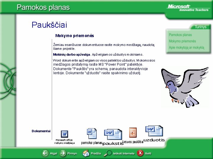 Paukščiai Mokymo priemonės Žemiau esančiuose dokumentuose rasite mokymo medžiagą, naudotą šiame projekte. Mokinių darbo