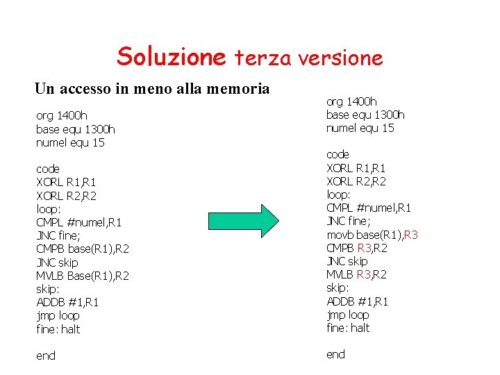 Soluzione terza versione Un accesso in meno alla memoria org 1400 h base equ