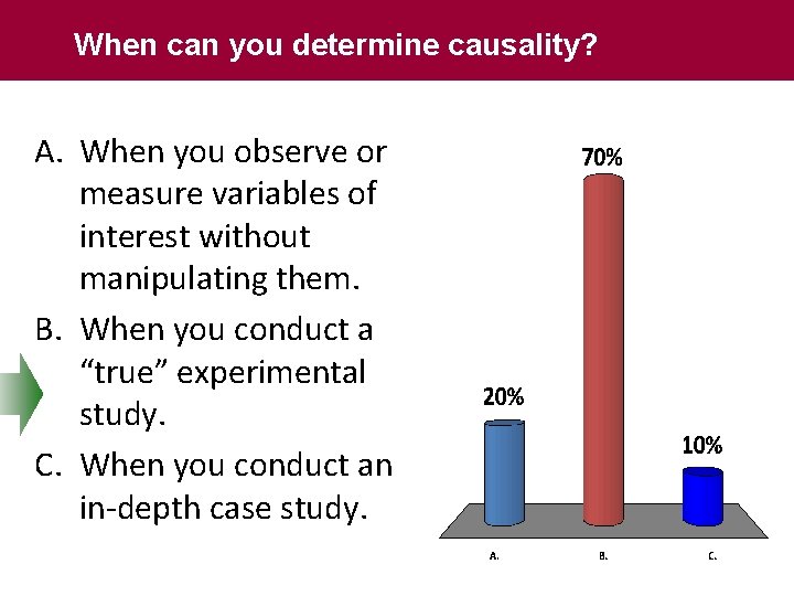 When can you determine causality? A. When you observe or measure variables of interest