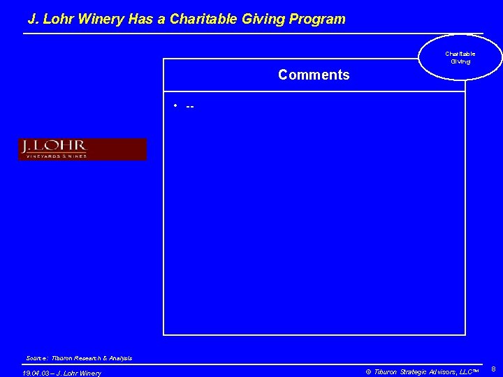 J. Lohr Winery Has a Charitable Giving Program Charitable Giving Comments • -- Source:
