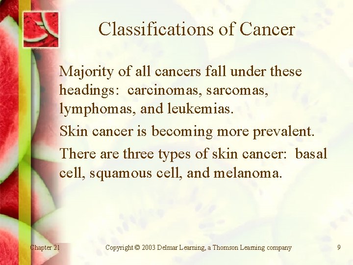 Classifications of Cancer Majority of all cancers fall under these headings: carcinomas, sarcomas, lymphomas,