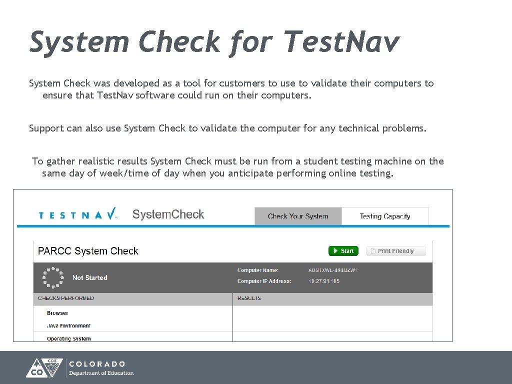 System Check for Test. Nav System Check was developed as a tool for customers