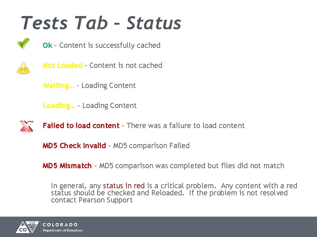 Tests Tab – Status Ok – Content is successfully cached Not Loaded – Content