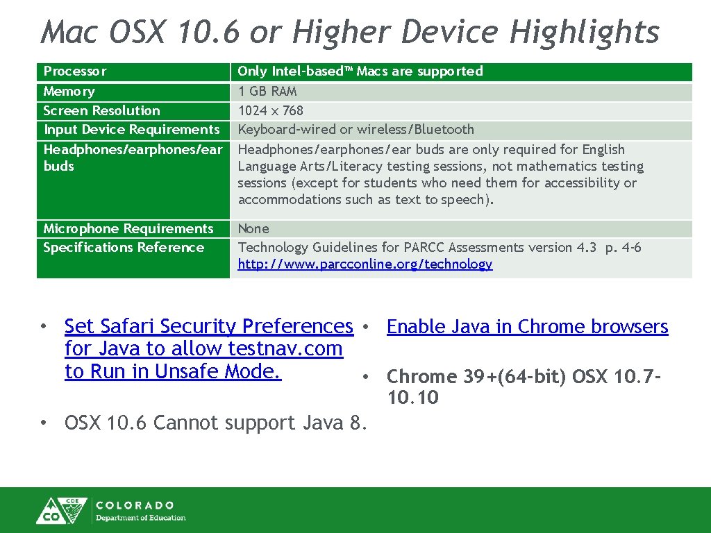 Mac OSX 10. 6 or Higher Device Highlights Processor Memory Screen Resolution Input Device