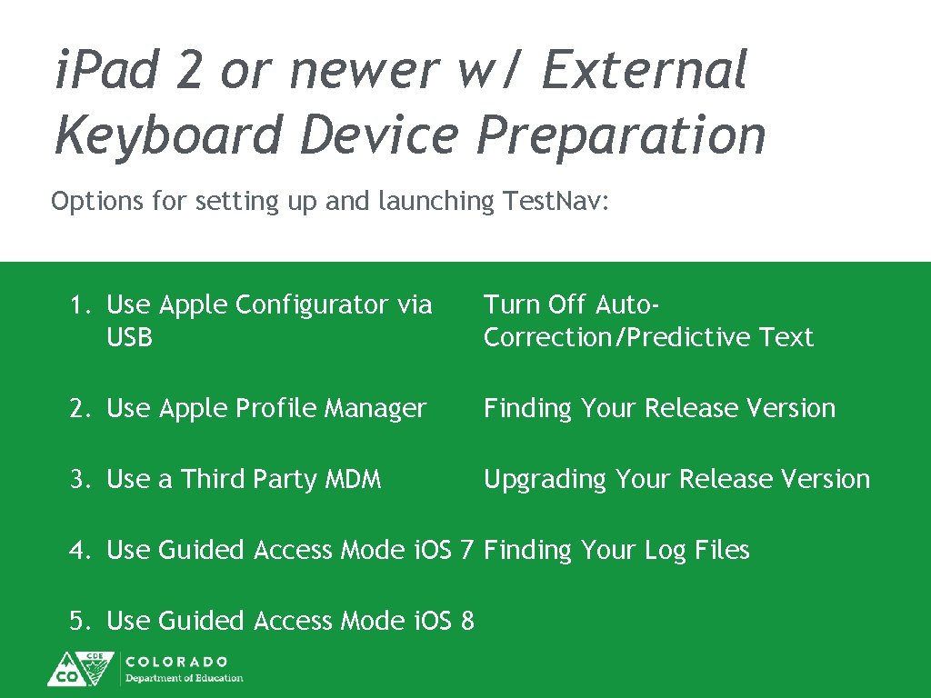 i. Pad 2 or newer w/ External Keyboard Device Preparation Options for setting up