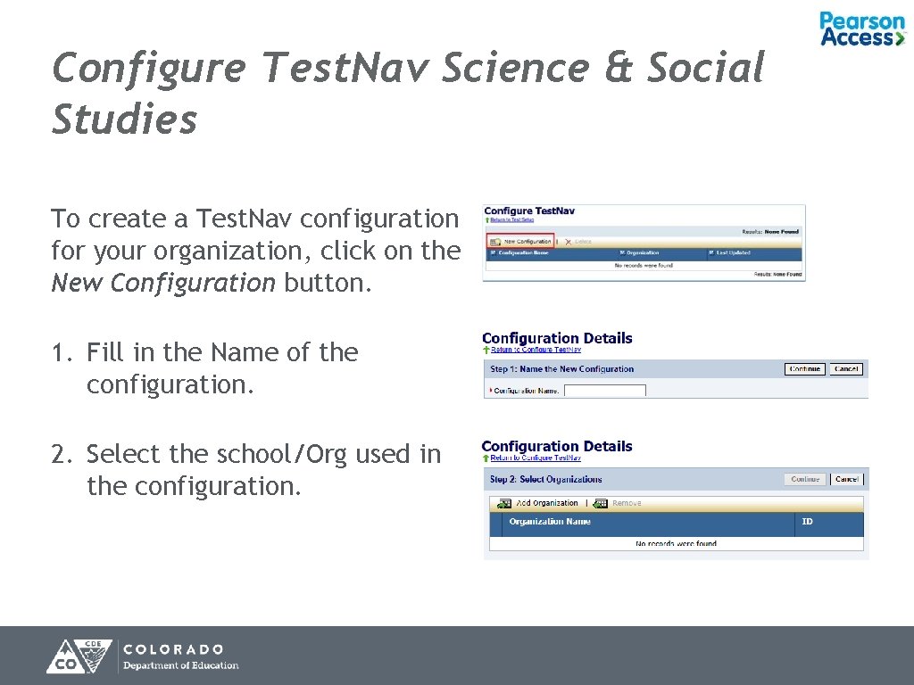 Configure Test. Nav Science & Social Studies To create a Test. Nav configuration for