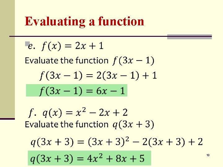 Evaluating a function n 18 