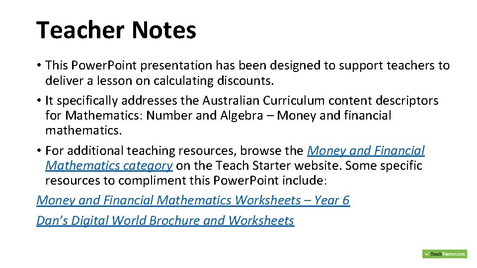 Teacher Notes • This Power. Point presentation has been designed to support teachers to