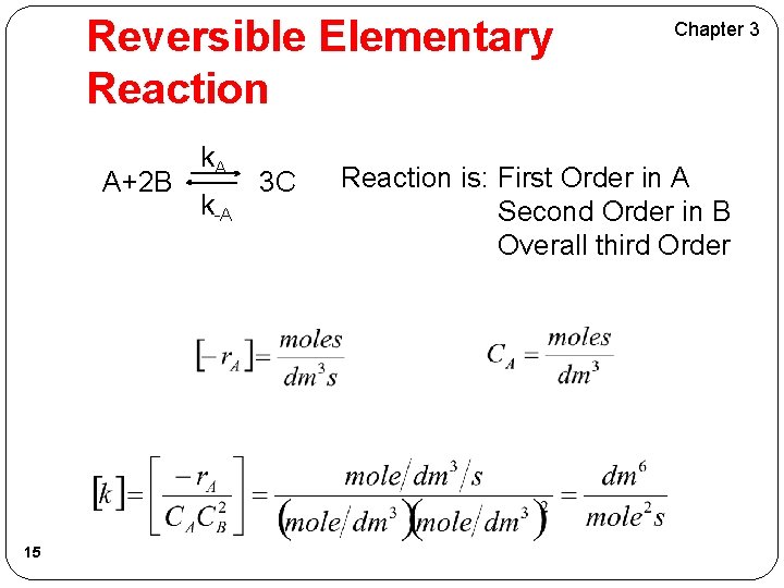 Reversible Elementary Reaction A+2 B 15 k. A k-A 3 C Chapter 3 Reaction