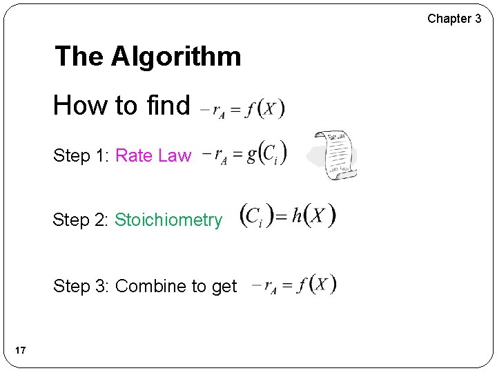 Chapter 3 The Algorithm How to find Step 1: Rate Law Step 2: Stoichiometry