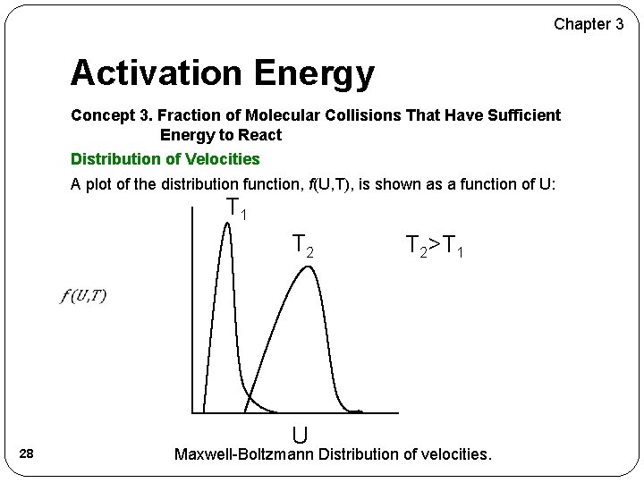 Chapter 3 Activation Energy Concept 3. Fraction of Molecular Collisions That Have Sufficient Energy