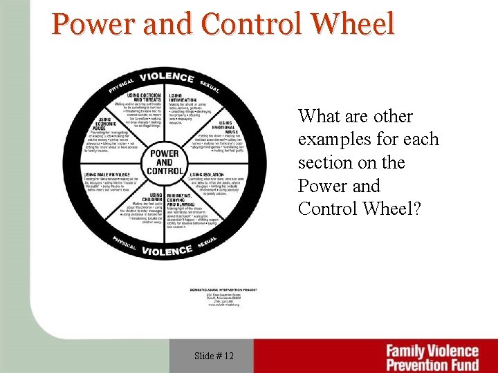 Power and Control Wheel What are other examples for each section on the Power