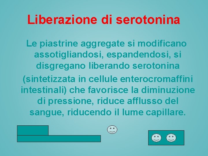 Liberazione di serotonina Le piastrine aggregate si modificano assotigliandosi, espandendosi, si disgregano liberando serotonina