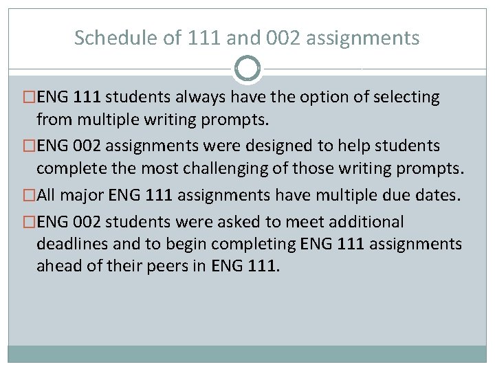 Schedule of 111 and 002 assignments �ENG 111 students always have the option of