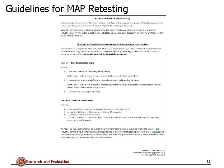 Guidelines for MAP Retesting Research and Evaluation 22 