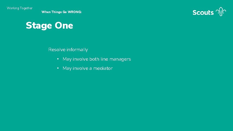 Working Together When Things Go WRONG: Stage One Resolve informally • May involve both