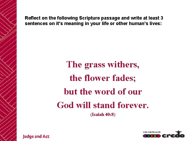 Reflect on the following Scripture passage and write at least 3 sentences on it’s