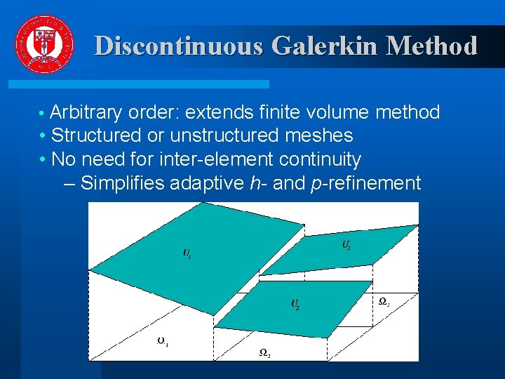 Discontinuous Galerkin Method • Arbitrary order: extends finite volume method • Structured or unstructured