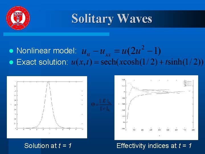 Solitary Waves Nonlinear model: l Exact solution: l Solution at t = 1 Effectivity