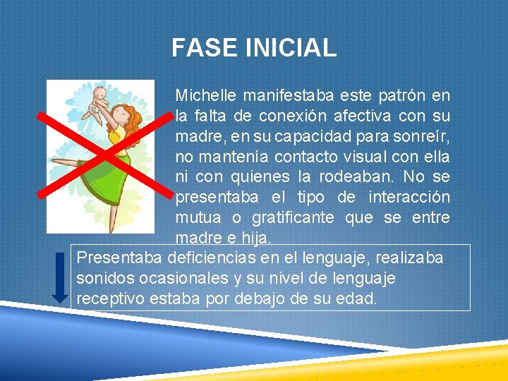 FASE INICIAL Michelle manifestaba este patrón en la falta de conexión afectiva con su