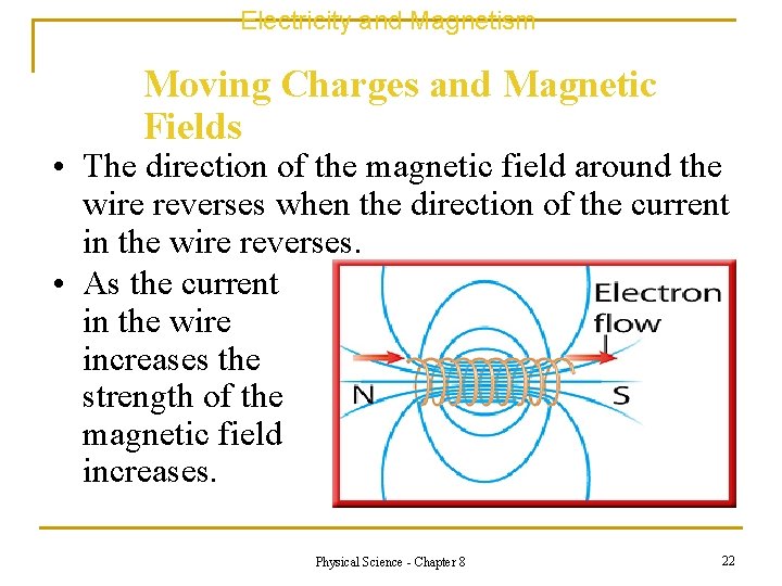 Electricity and Magnetism Moving Charges and Magnetic Fields • The direction of the magnetic