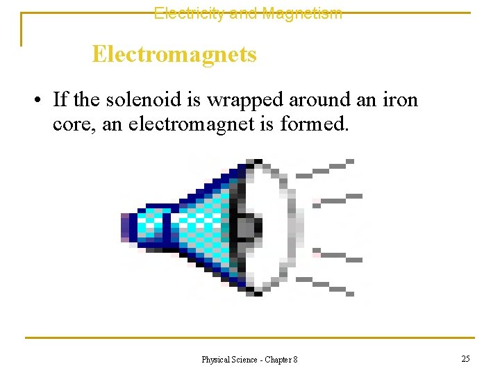 Electricity and Magnetism Electromagnets • If the solenoid is wrapped around an iron core,