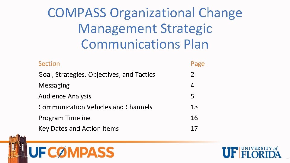 COMPASS Organizational Change Management Strategic Communications Plan Section Goal, Strategies, Objectives, and Tactics Messaging
