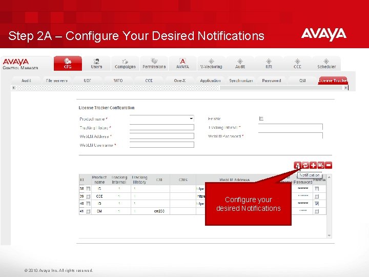 Step 2 A – Configure Your Desired Notifications Configure your desired Notifications © 2010