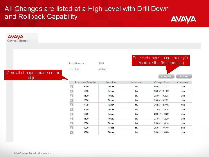 All Changes are listed at a High Level with Drill Down and Rollback Capability