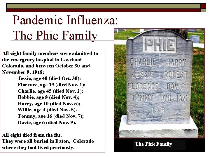 Pandemic Influenza: The Phie Family All eight family members were admitted to the emergency