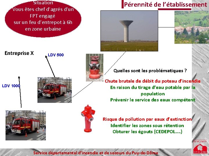 Situation Vous êtes chef d’agrés d’un FPT engagé sur un feu d’entrepot à 6